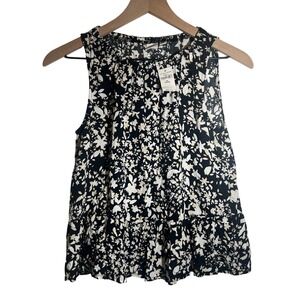 GAP‎ Sleeveless Shirred Peplum Top in Black White Floral, Womens XS Petite, NWT